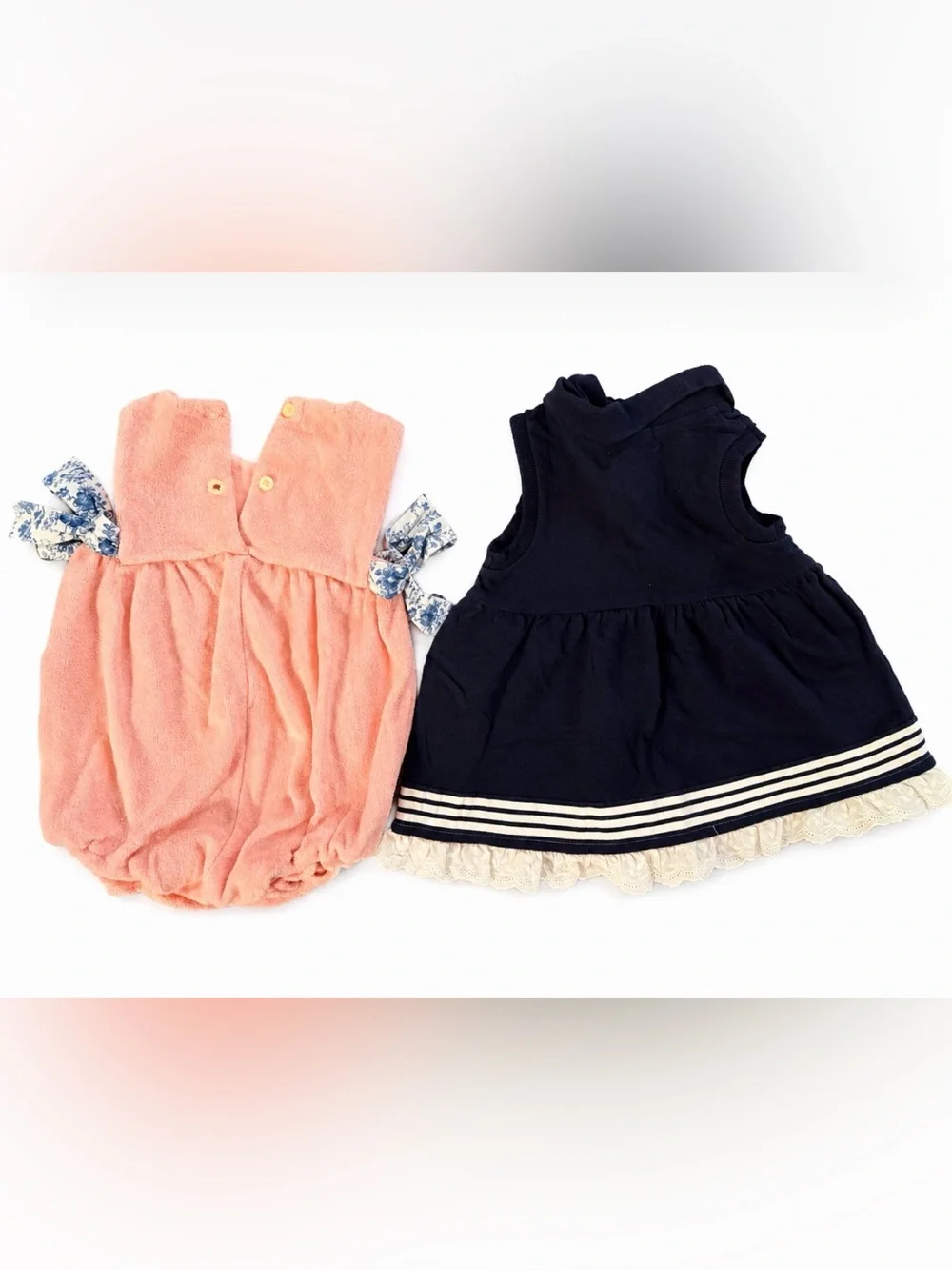 Ralph Lauren Pink Terry Cloth Baby Romper and Navy Blue Dress - both 3 Months